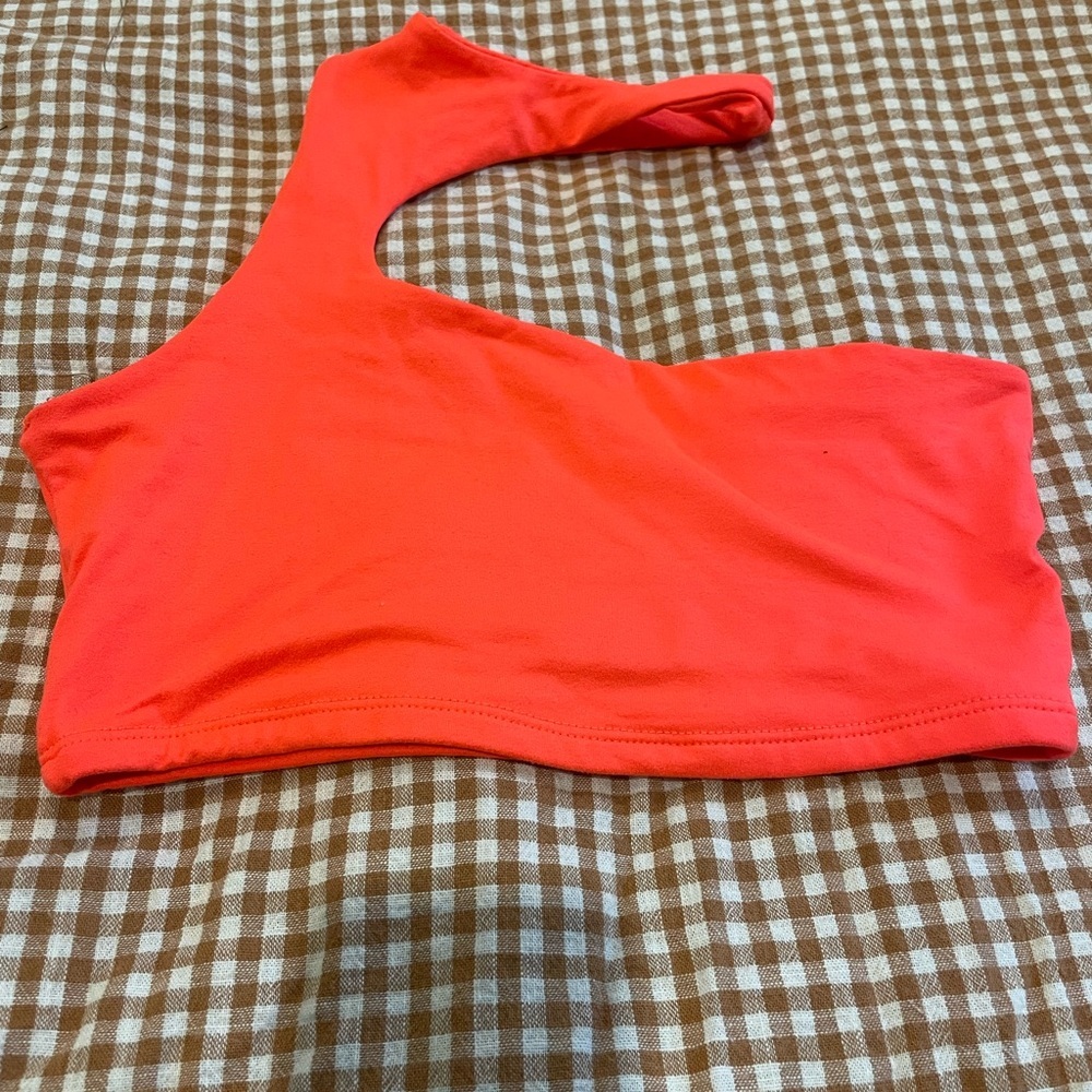 Publik Neon Orange/Pink Cut Out One Shoulder Cropped Top